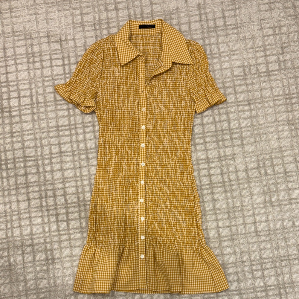 Zara Yellow Gingham Button-Down Mini Dress